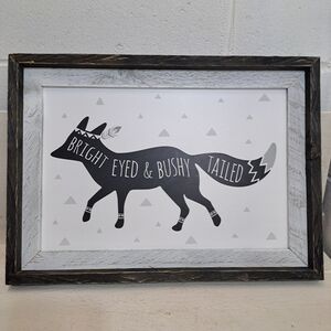 Wall Decor Modern Style Wood Framed Black and White Fox Wall Art‎ 19.5"x14"